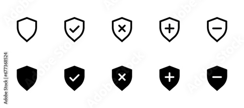 sheild icons. sheild verified, add, remove, minus icon. Editable Stroke. Line, Solid, Flat Line, and Suitable for Web Page, Mobile App, UI, UX design. photo