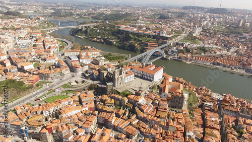 Fototapeta Naklejka Na Ścianę i Meble -  Aerial Photography Historic city of Porto and River Douro in Portugal.  Travel Destination