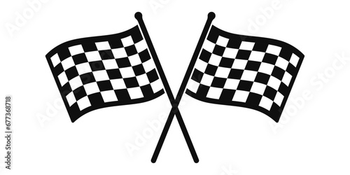 Simple racing isolated flags. Checkered flags in sports races. Formula 1 racing flags icon, two crossed.