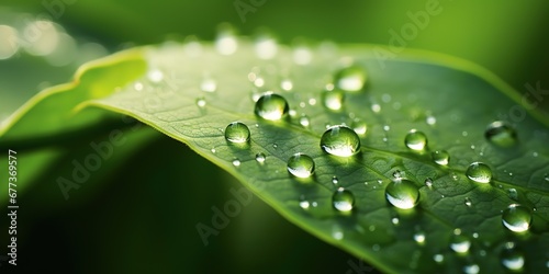 Enchanting Morning Dew on Green Leaf Macro, Generative AI