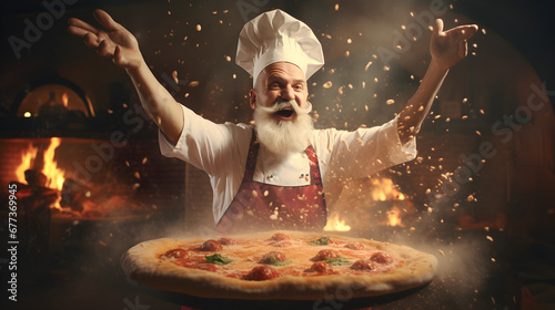 person with pizza, pizza navidad, pizza con cocinero