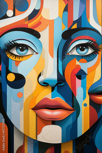 Vivid Geometric Portraiture of Serene Faces in Bold Graphic Style