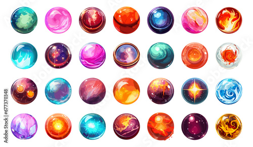 Power magic orbs set. Bright colors magic spheres isolated on white background, energy balls vector images