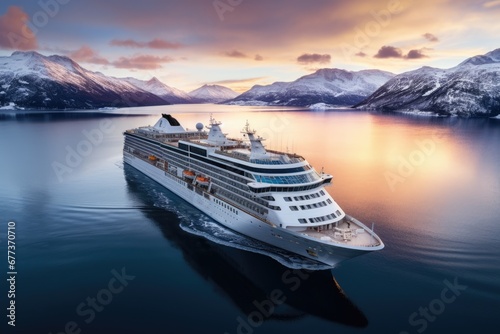 Luxury cruise ship in sea at sunset. Vacation travel concept. © rabbit75_fot