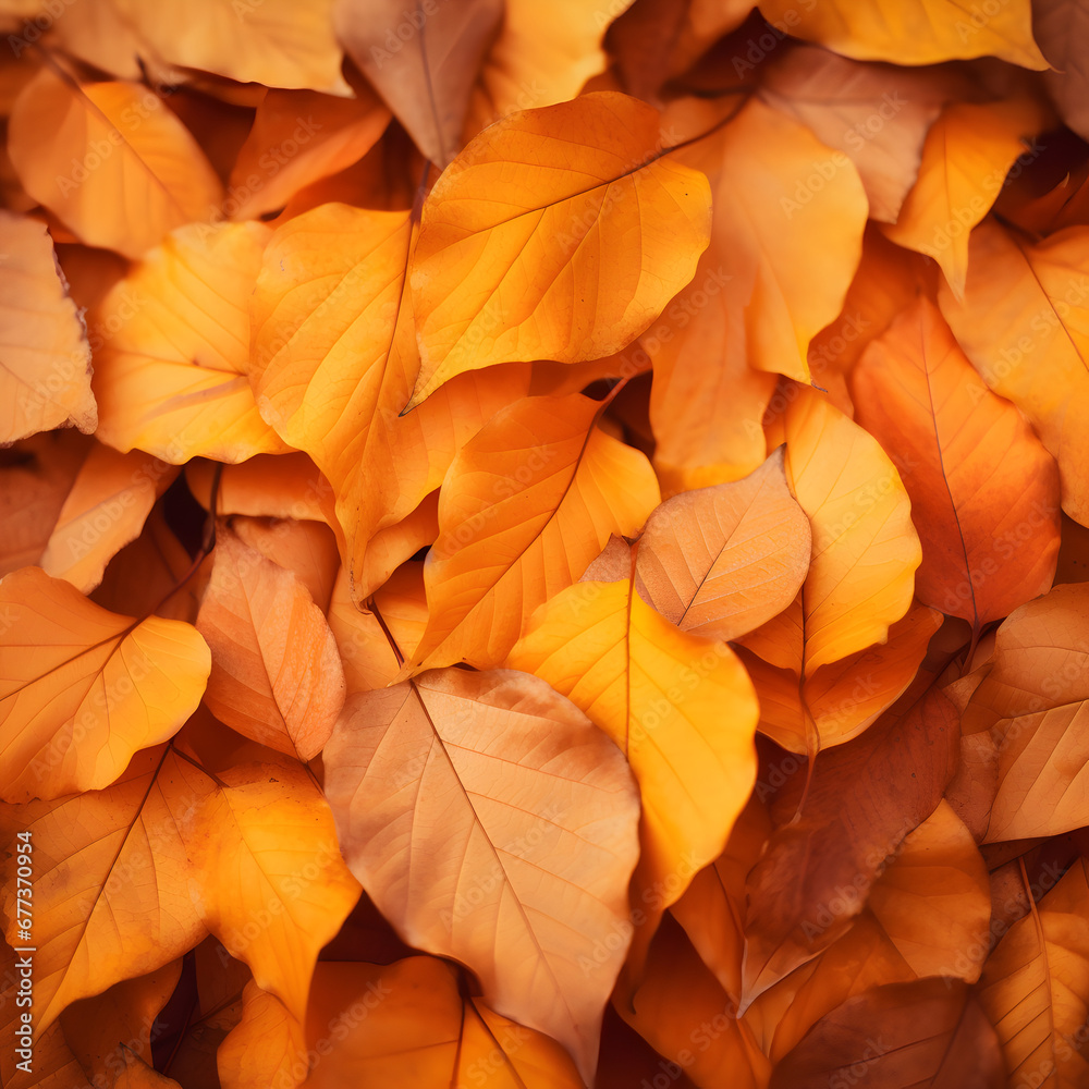 Close up, fall leaves, background with orange colorful leaves.