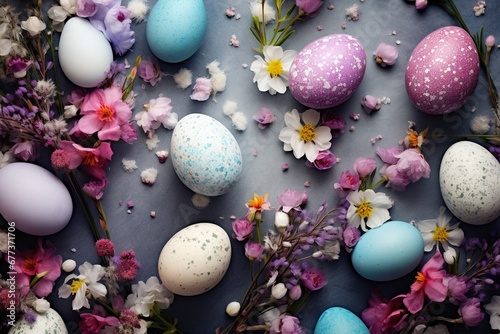 Vibrant Easter Blooms and Egg basckground.