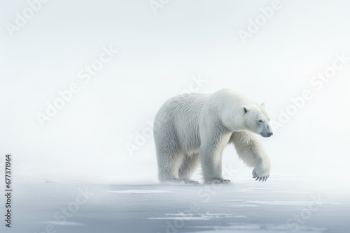 Polar bear stand in wild in Winter with snow.