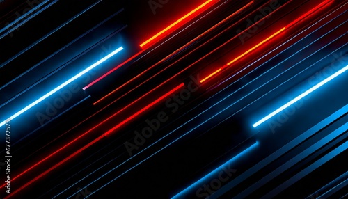 3d blue red neon lights on the wall. Futuristic technology background.