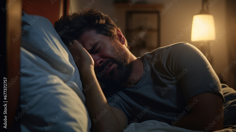 A man having trouble sleeping in bed. A man having trouble sleeping in bed.