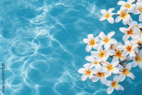 Close-up view of tropical flowers in sea waterSummer tropical vacation concept. photo