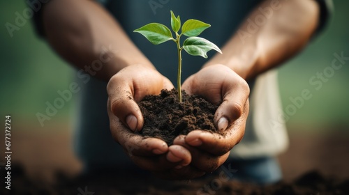 A hand gently planting a young tree in the soil, symbolizing growth, sustainability, and the nurturing of nature.