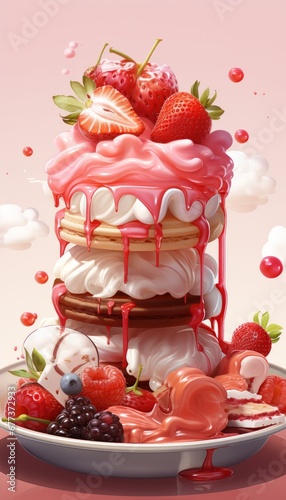 Vibrant Dessert Art. A Stunning Illustration of a Complex and Decorative Sweet Delight