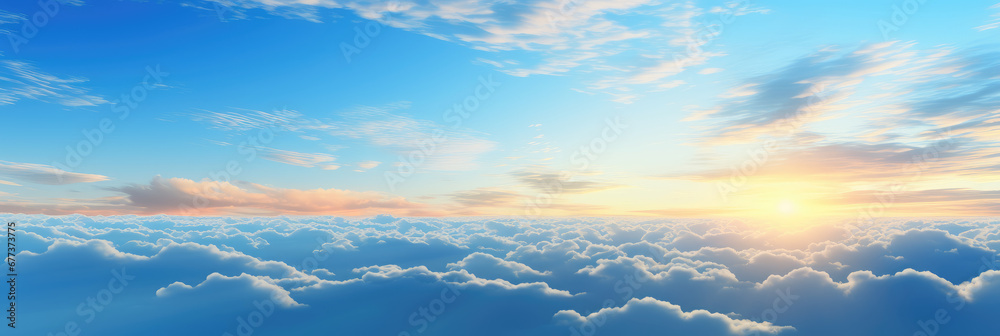 Panoramic blue sky white clouds skyline background material Panoramic blue sky white clouds skyline background material
