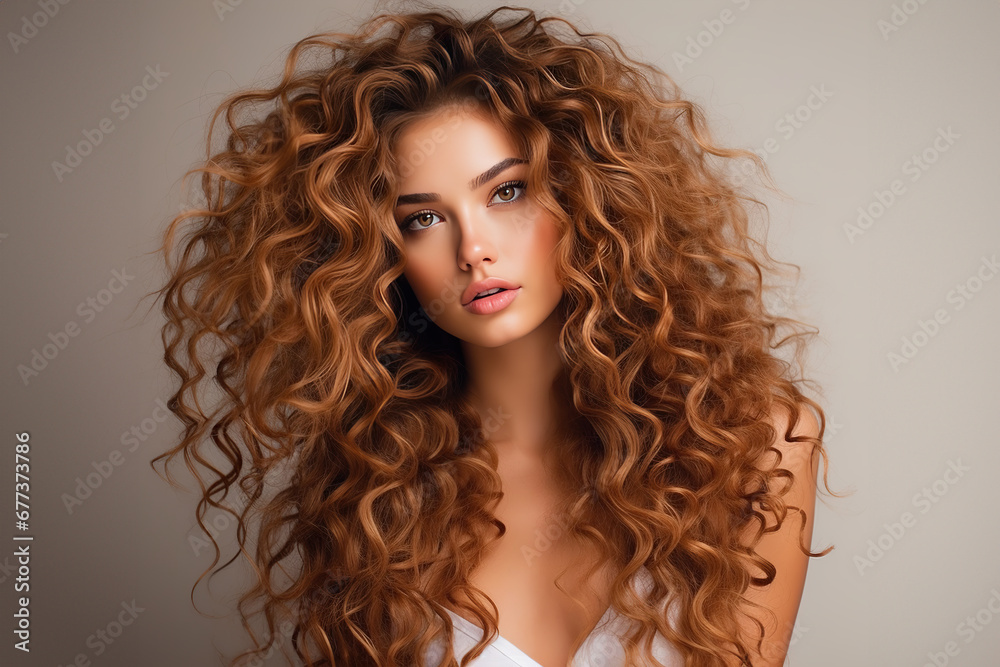 Φωτογραφία Portrait of a young, sensual, white female model with curly, long red hair, a be