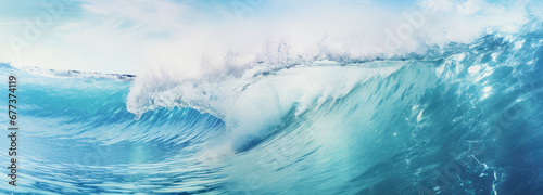 Wide surf view of clear rushing waves