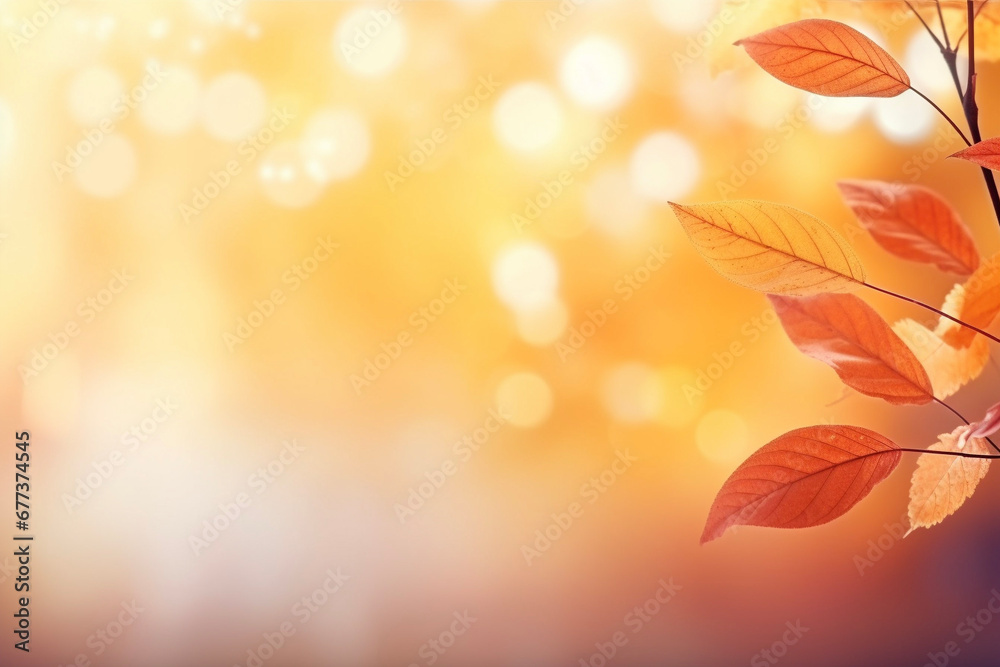 Fall blurred background illustration with orange tones and autumn leaves, bokeh