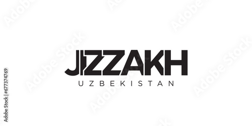 Jizzakh in the Uzbekistan emblem. The design features a geometric style, vector illustration with bold typography in a modern font. The graphic slogan lettering. photo