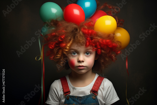 a small kid as with clown hair