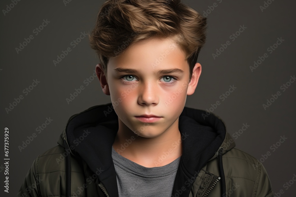 Portrait of a handsome teen boy. Studio shot over grey background. Portrait of a handsome teen boy. Studio shot over grey background.