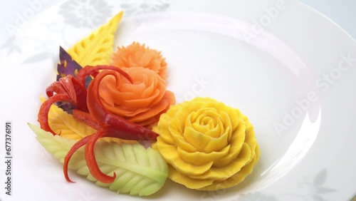 Thai vegetable carving Contains many types of vegetables, many colors, arranged beautifully. 