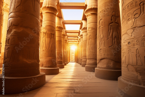 Egyptian temple with pillars and a clear sky photo