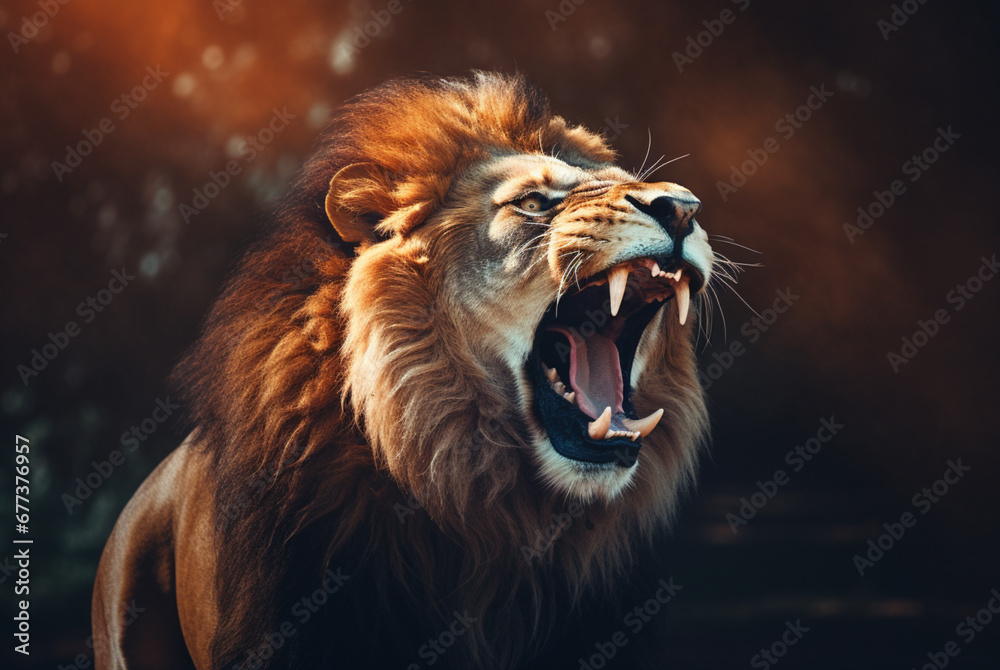 A lion is roaring against the sky