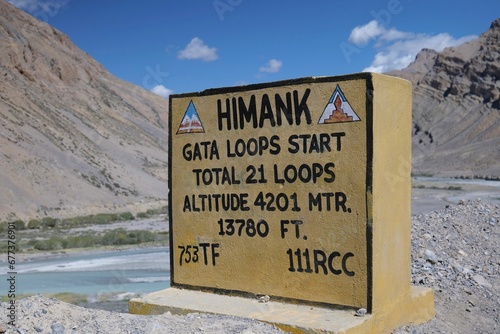 Gata Loops sign at Leh Manali Highway in Manali, Ladakh, India