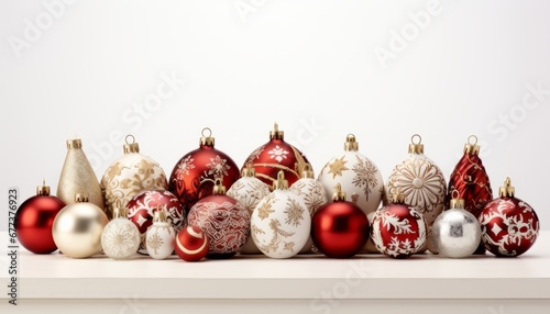 Fototapeta Christmas balls and decorations on white background 3d rendering for holiday design