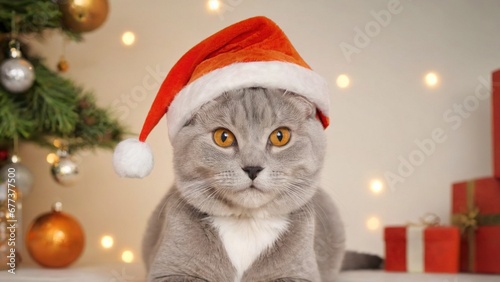 Obraz na płótnie British cat santa claus with gifts w salonie