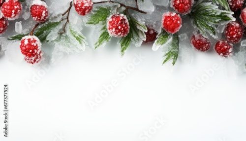 Merry christmas greeting banner with xmas nature design border and winter forest background
