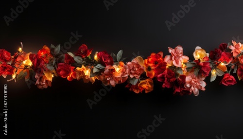Vibrant christmas garland on dark background with ample copy space for text or design elements