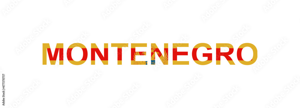 Letters Montenegro in the style of the country flag. Montenegro word in national flag style. Letters Montenegro in the style of the country flag. Montenegro word in national flag style.