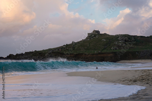 Porthmeor beach in St Ives, Cornwall in the evening 