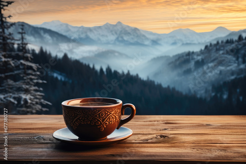 Warmth in the Chill: Coffee and Winter Majesty © AIproduction