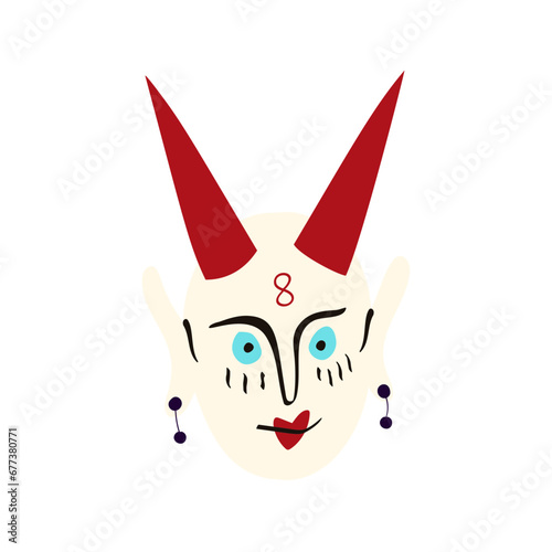 Ugly demon head. vector illustration in doodle style