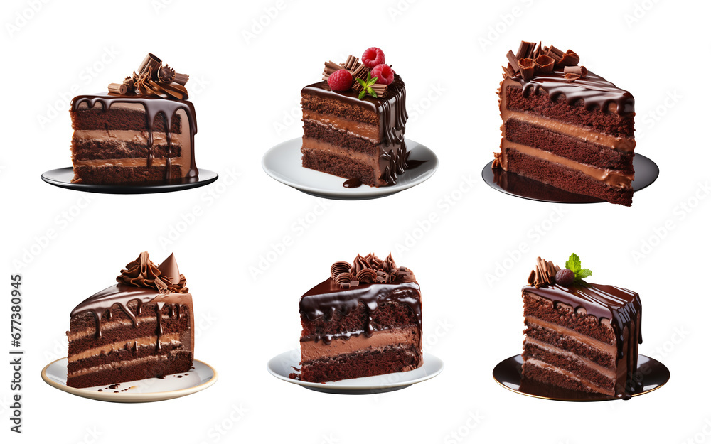 Collection set of sweet and tasty chocolate cake isolated on a transparent background, cut out Collection set of sweet and tasty chocolate cake isolated on a transparent background, cut out
