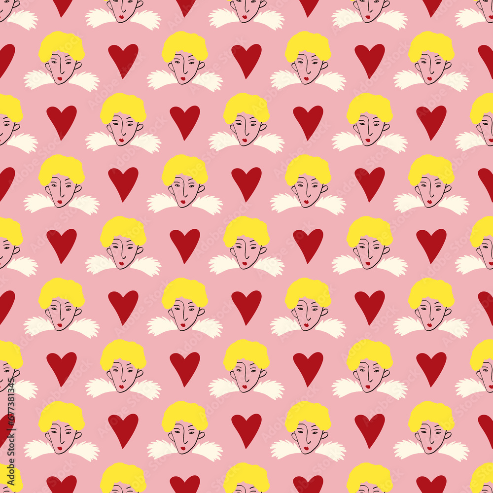 fancy angels and heart Valentines Day pattern. fancy angels and heart Valentines Day pattern.