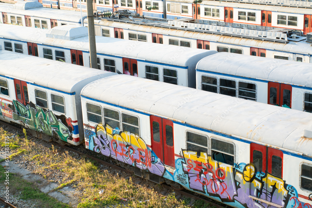 Naklejka premium Old abandoned trains at Haydarpaşa station.