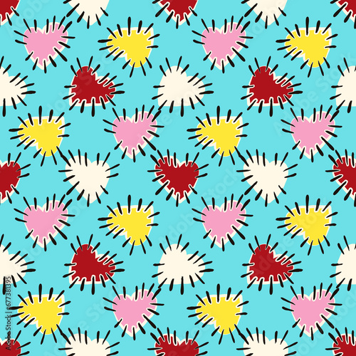 Valentines Day pattern with ugly funky hearts. Groovy cute love characters