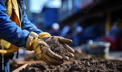 A worker is processing soil on a construction site