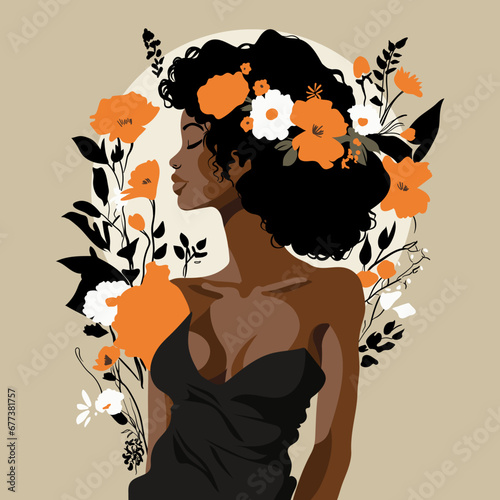 black woman with plants boho style