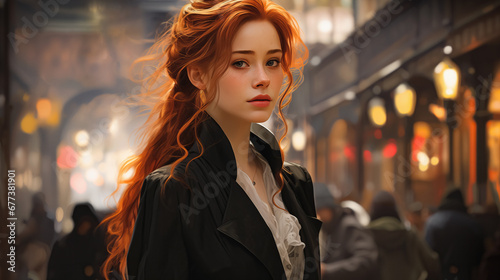 Digital abstract painting of a young woman with red hair