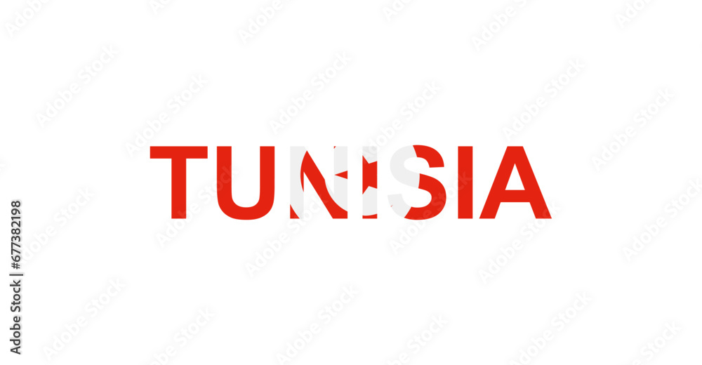 Letters Tunisia in the style of the country flag. Tunisia word in national flag style. Letters Tunisia in the style of the country flag. Tunisia word in national flag style.