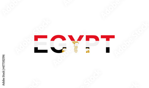 Letters Egypt in the style of the country flag. Egypt word in national flag style.