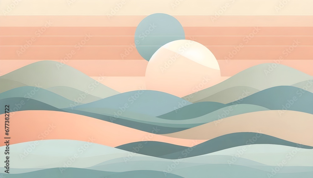 Minimalist Abstract Geometric Landscape with Soothing Pastel Colors