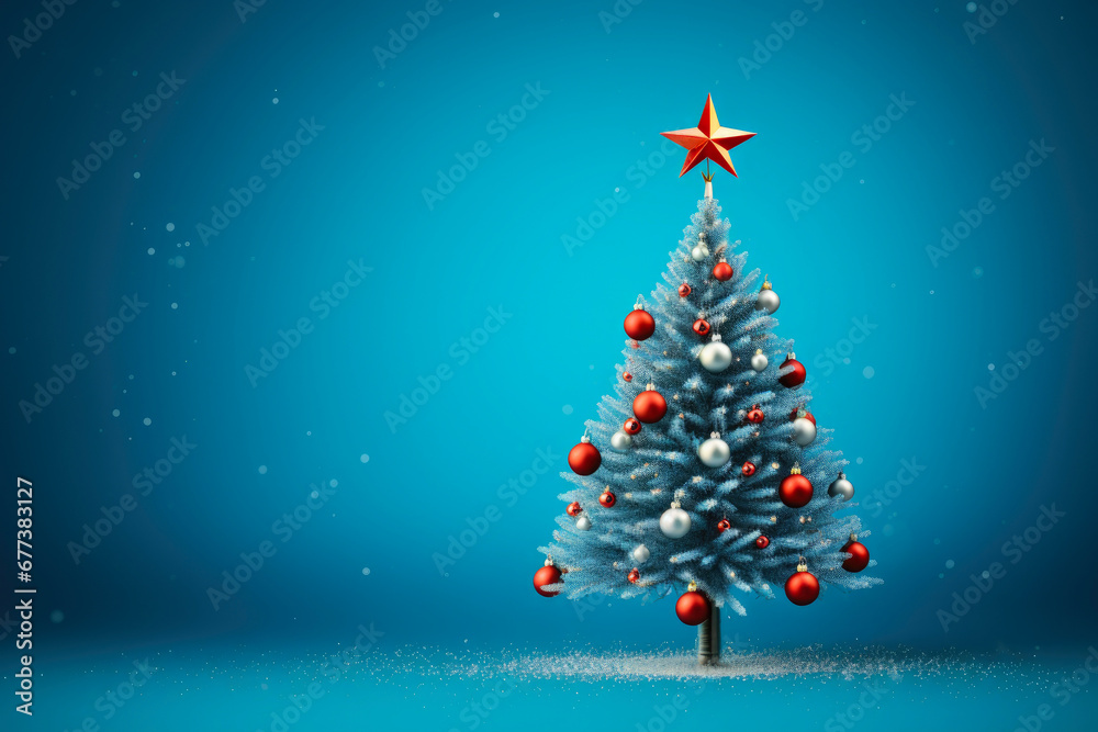 Inventive Ornaments and Tiny Tree on Blue Background