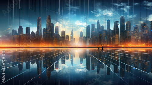 Illustration of a large city and reflection