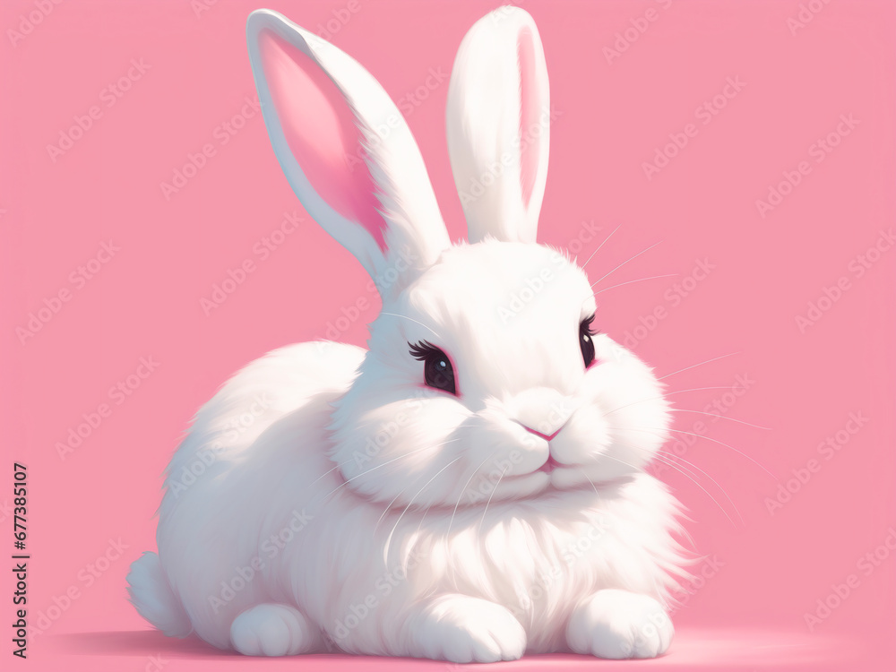 Cute white rabbit on a pink background. Cute white rabbit on a pink background.