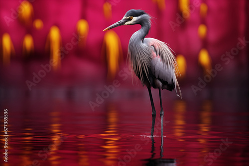 Great Heron at sunset near the water