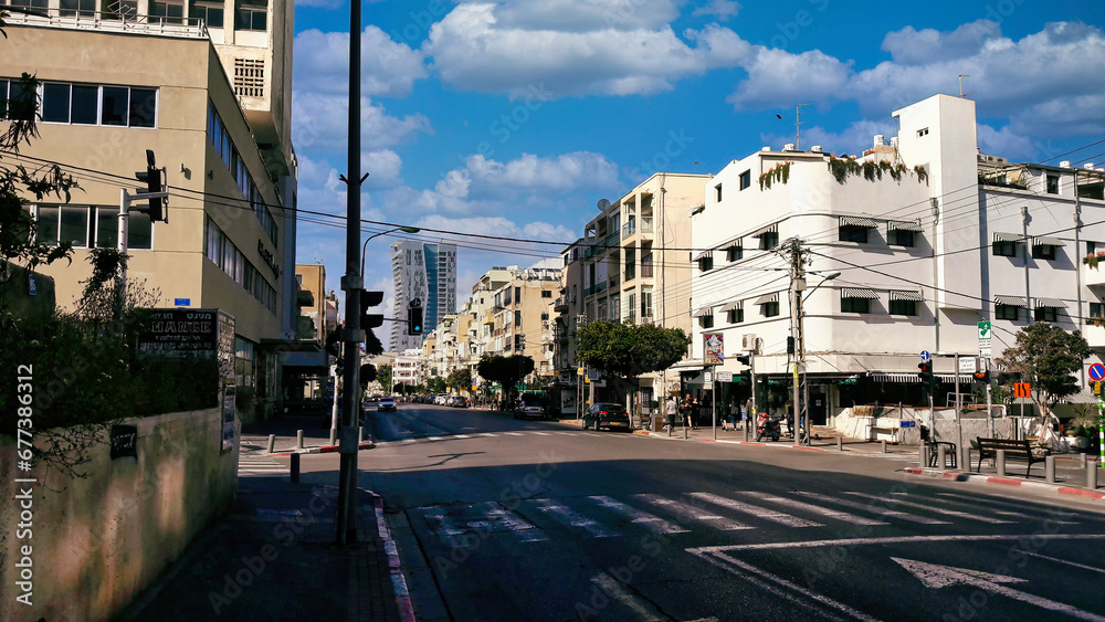 City life, empty road Tel Aviv, Israel